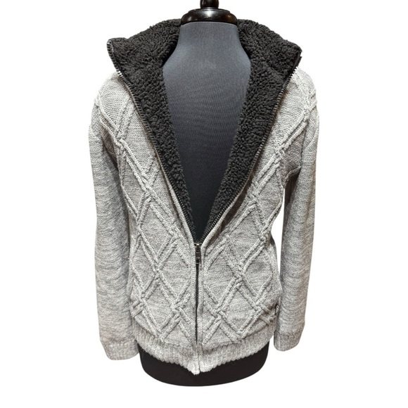 American Stitch Gray Cable Knit Full-Zip Sweater Fleece Lined Jacket Size S - Picture 2 of 10
